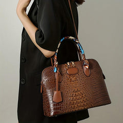 Crocodile Pattern Tote Bag Faux Leather Shoulder Bag Set With Zipper