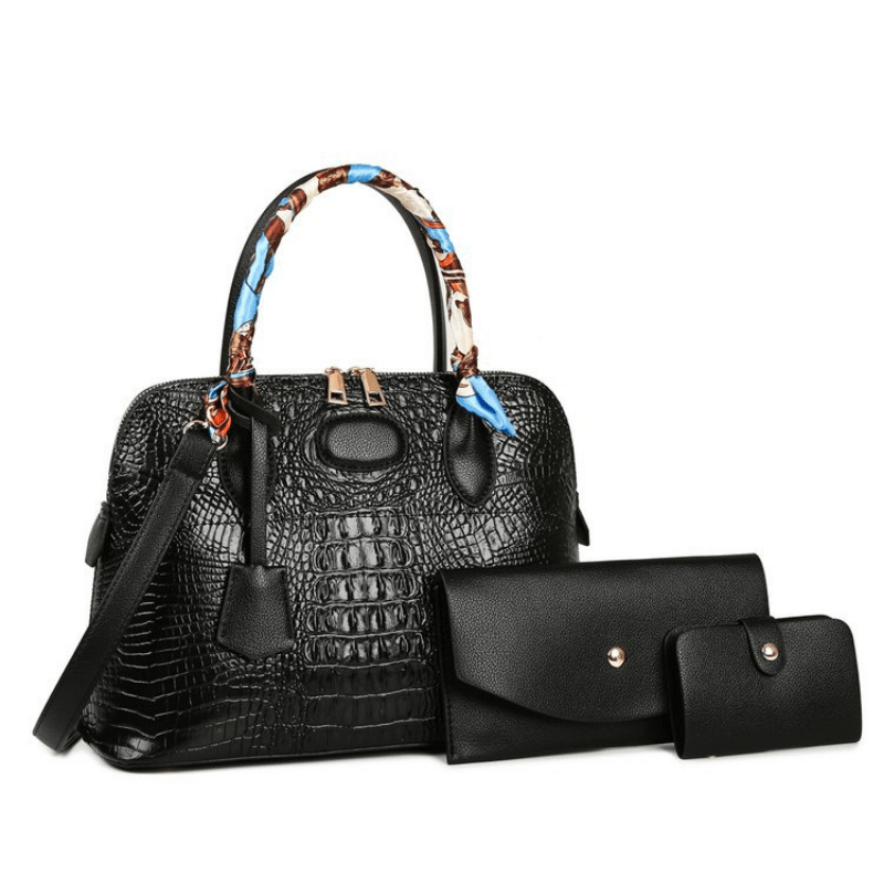 Crocodile Pattern Tote Bag Faux Leather Shoulder Bag Set With Zipper