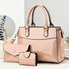 3Pcs Women's PU Leather Satchel Set With Clutch Wallet & Card Holder