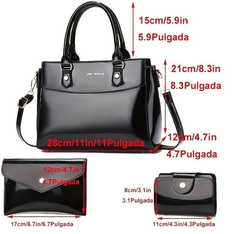 3Pcs Women's PU Leather Satchel Set With Clutch Wallet & Card Holder
