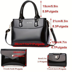 3Pcs Women's PU Leather Satchel Set With Clutch Wallet & Card Holder