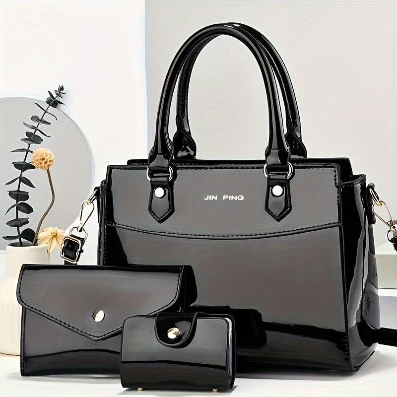 3Pcs Women's PU Leather Satchel Set With Clutch Wallet & Card Holder
