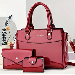 3Pcs Women's PU Leather Satchel Set With Clutch Wallet & Card Holder