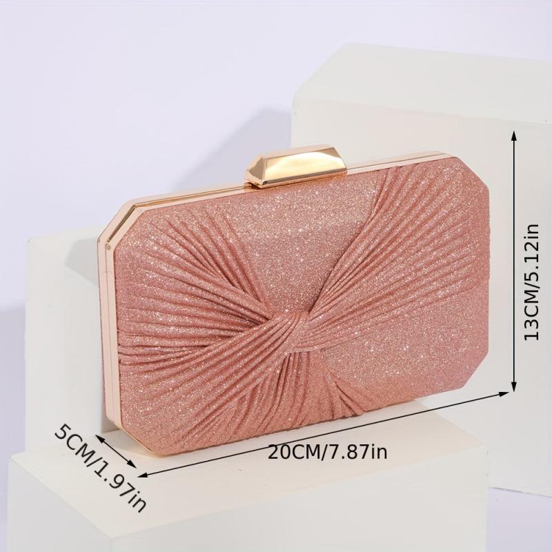 Glitter Ruched Pleated Party Bag Kiss Lock Handbag