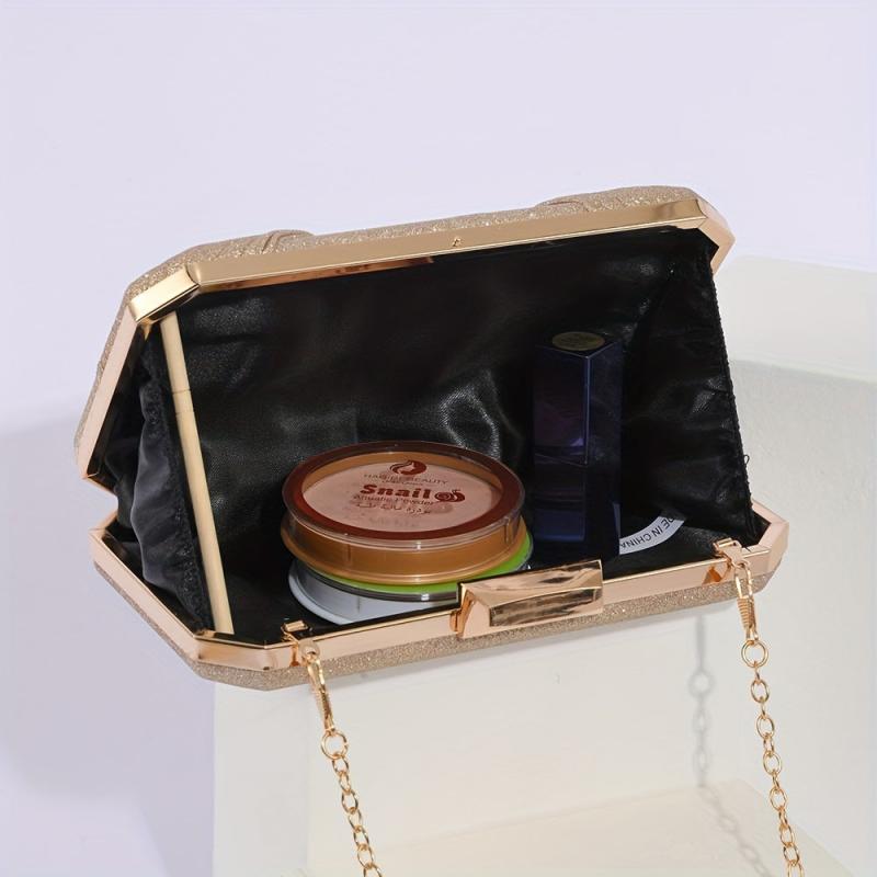 Glitter Ruched Pleated Party Bag Kiss Lock Handbag