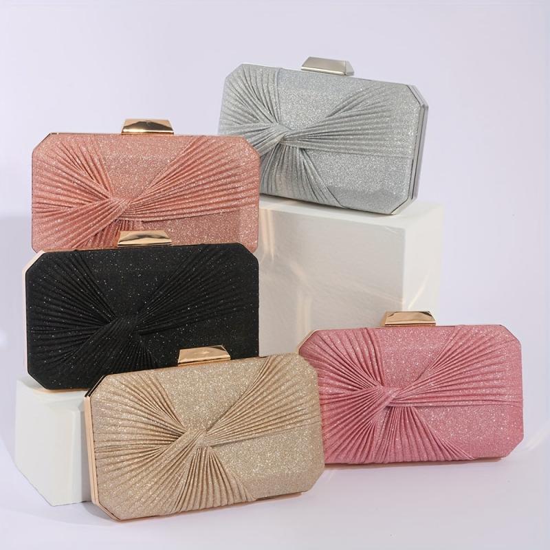 Glitter Ruched Pleated Party Bag Kiss Lock Handbag