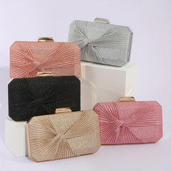 Glitter Ruched Pleated Party Bag Kiss Lock Handbag
