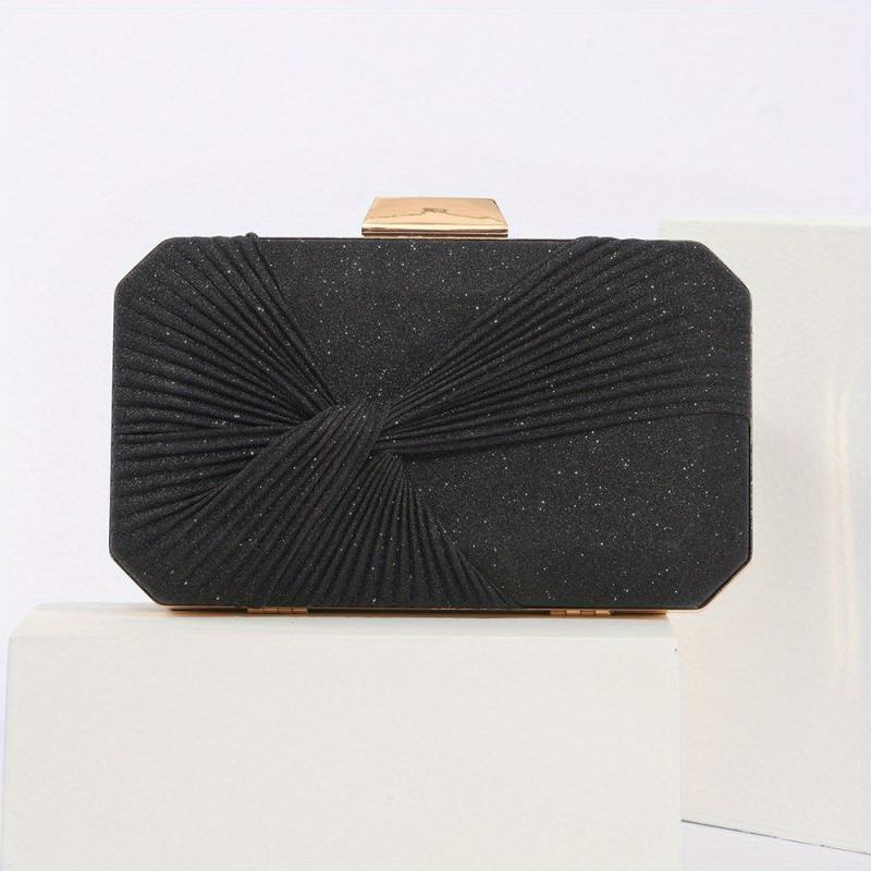 Glitter Ruched Pleated Party Bag Kiss Lock Handbag