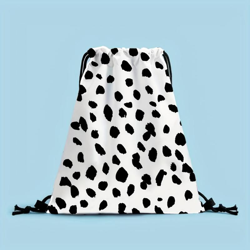 Leopard Cow Pattern Drawstring Backpack Lightweight Sports Bag