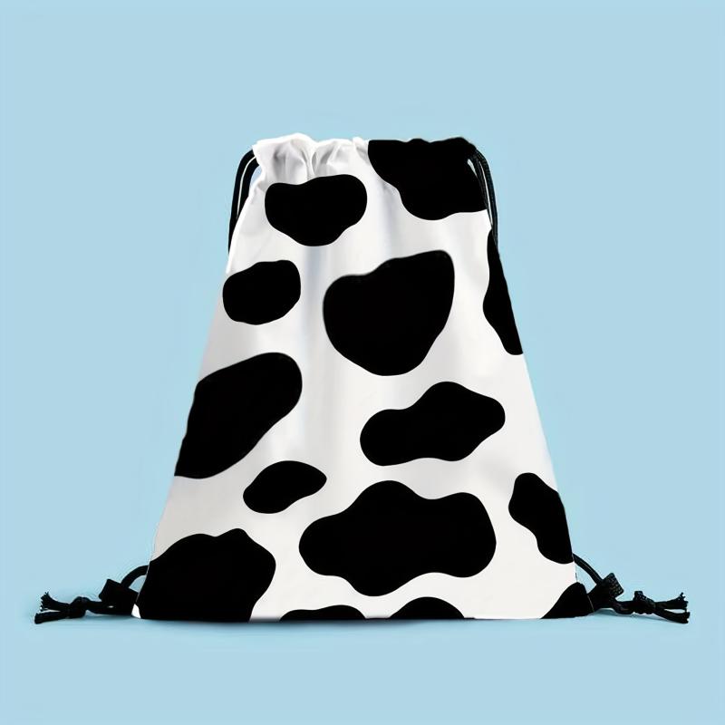 Leopard Cow Pattern Drawstring Backpack Lightweight Sports Bag