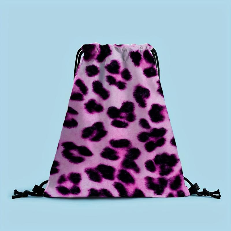 Leopard Cow Pattern Drawstring Backpack Lightweight Sports Bag