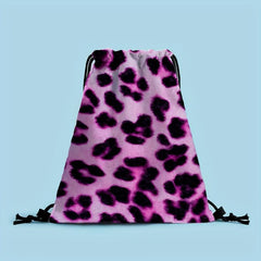 Leopard Cow Pattern Drawstring Backpack Lightweight Sports Bag