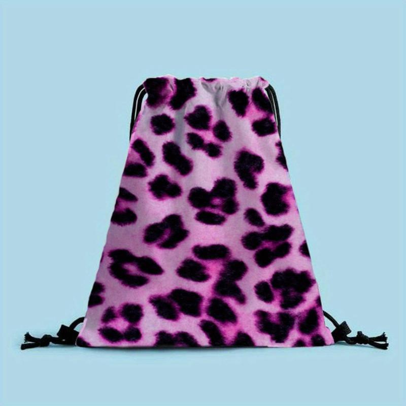Leopard Cow Pattern Drawstring Backpack Lightweight Sports Bag