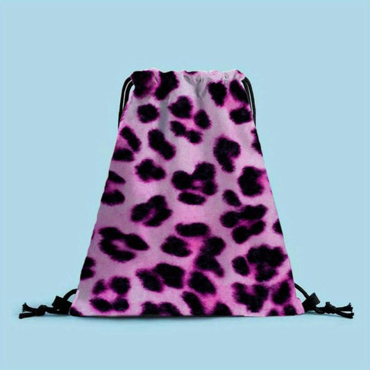 Leopard Cow Pattern Drawstring Backpack Lightweight Sports Bag