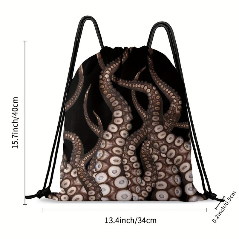 Octopus Pattern Sports Bag Lightweight Backpack Drawstring Foldable