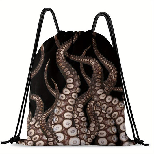 Octopus Pattern Sports Bag Lightweight Backpack Drawstring Foldable