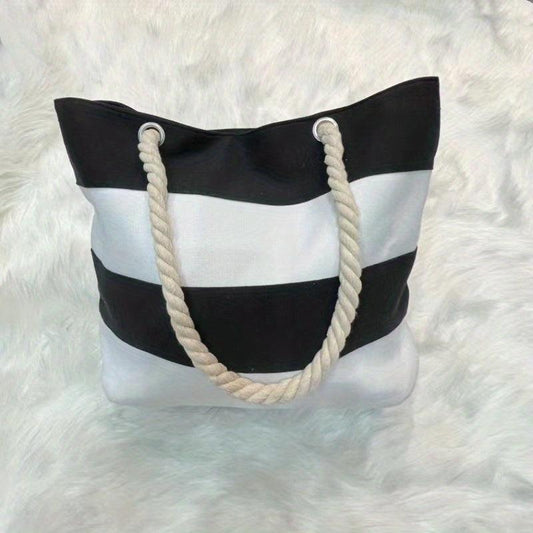 Colorblock Tote Shoulder Bag Versatile Handbag Travel Beach Bag