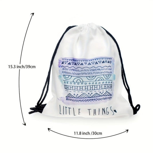 Vintage Print Drawstring Backpack Lightweight Sports Bag