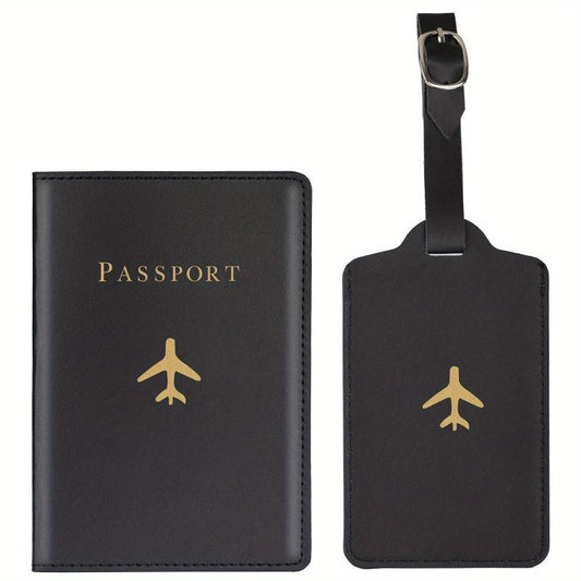 Airplane Pattern Passport Holder And Luggage Tag Set