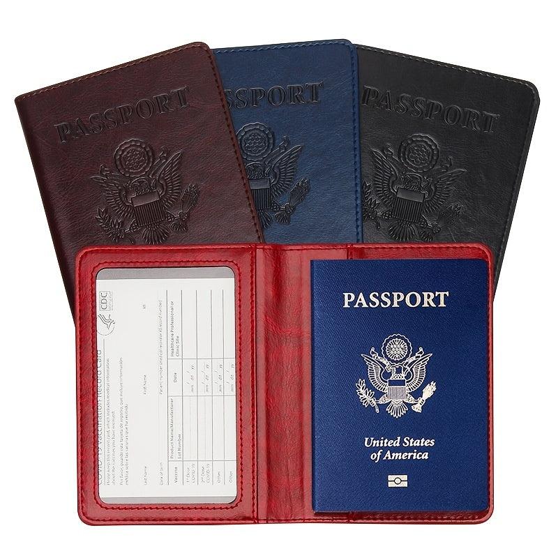 Vaccine Card and Passport Protector, PU Leather, Slot for Vaccine Card
