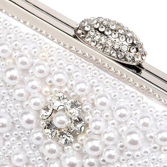 Faux Pearl Evening Clutch Bag Top Frame Handbag Chain Purse