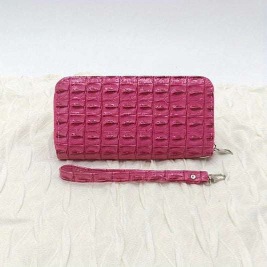 Vintage Crocodile Embossed Long Wallet Zipper Around Coin Purse Faux Leather