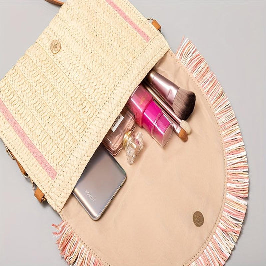 Minimalist Square Straw Bag Colorful Tassel Women's Travel Bag