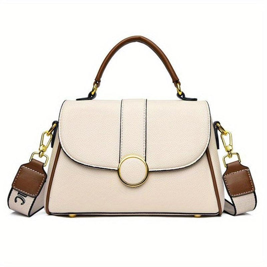 Wide Strap Satchel Crossbody Bag PU Leather Textured Bag Purse