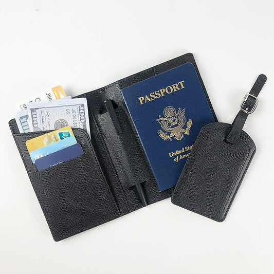 Passport Cover & Luggage Tag Set Oil Edge Pu Leather