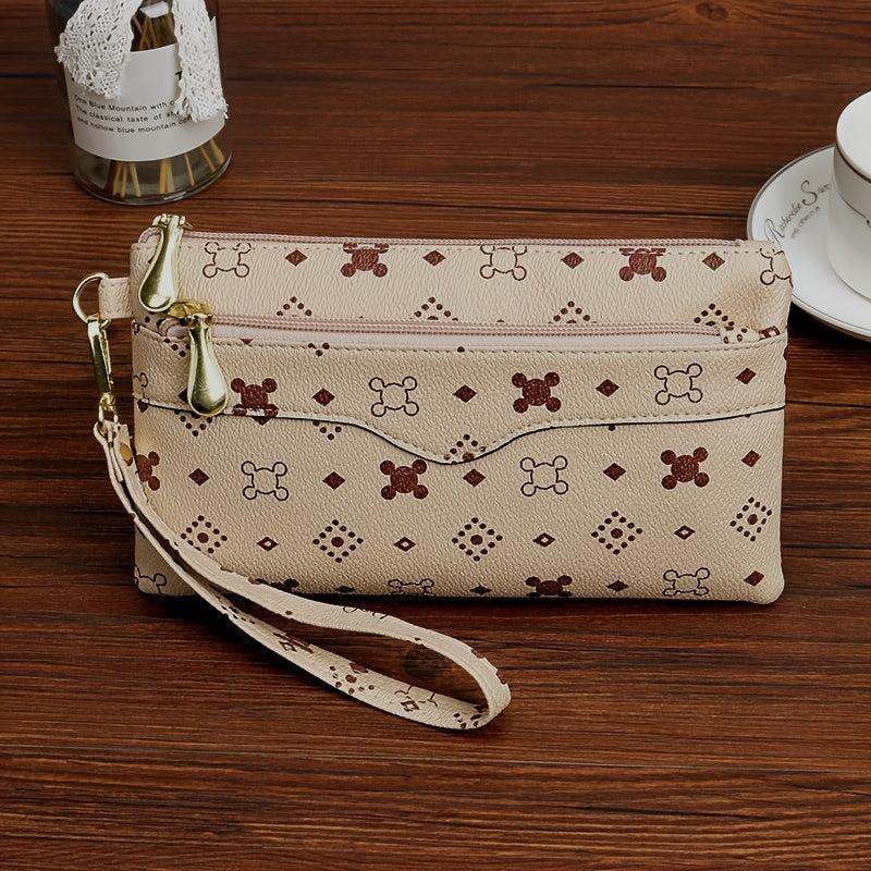 Vintage Print Long Wallet PU Leather Coin Purse Women's Clutch Bag