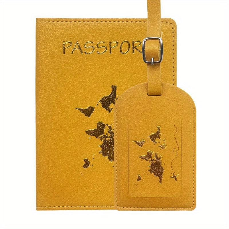 Map Bronzing Luggage Tag and Passport Holder Set