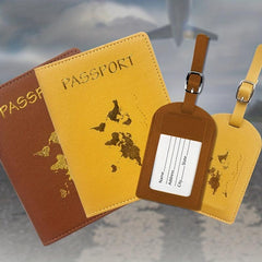 Map Bronzing Luggage Tag and Passport Holder Set