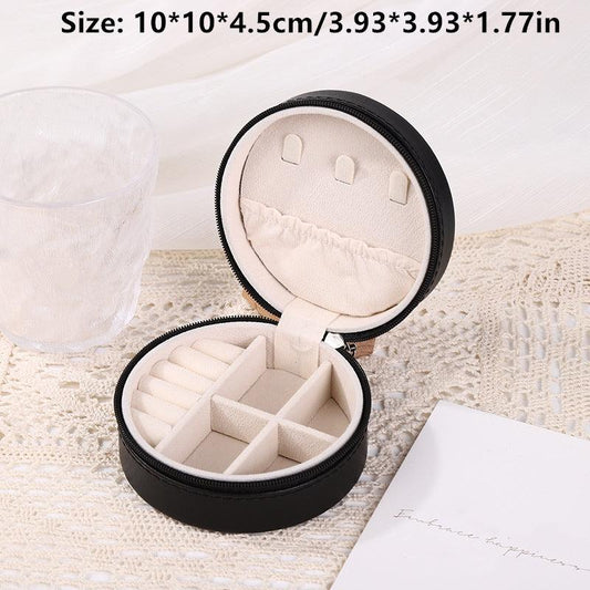 Round Travel Jewelry Box Earring Ring Box Portable Case Metal Buckle
