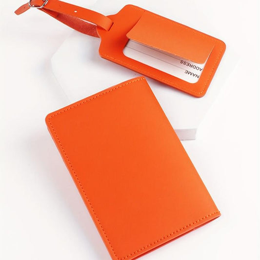 Orange Passport Holder and Luggage Tag Set - Travel Accessories