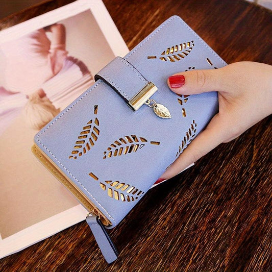 Hollow Leaves Long Wallet Clutch Coin Purse Credit Card Holder