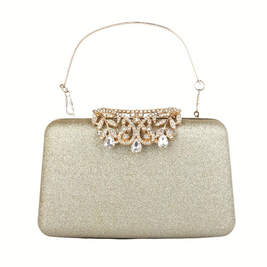 Rhinestone Glitter Kiss Lock Chain Clutch Handbag