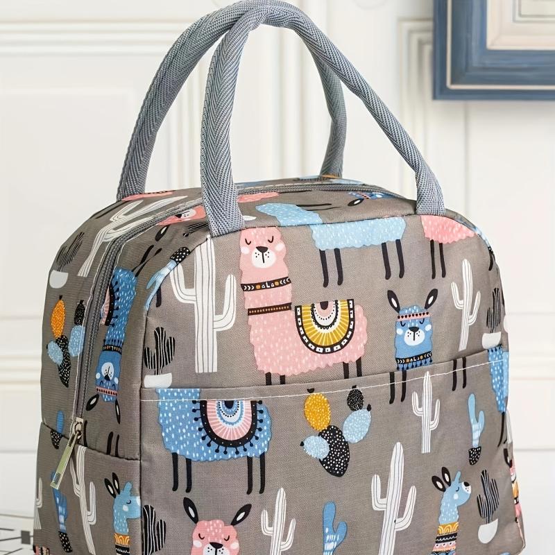 Cartoon Pattern Lunch Handbag Zipper Portable Storage Satchel Bag
