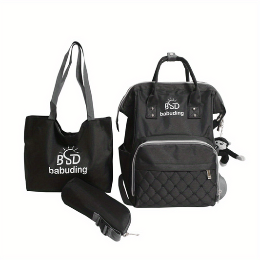 3pcs Diaper Bag Set Large Capacity Backpack with Shoulder Bag and Bottle Holder