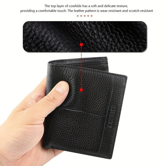 Men's Leather Short Wallet Money Clip Card Holder with Coin Pocket