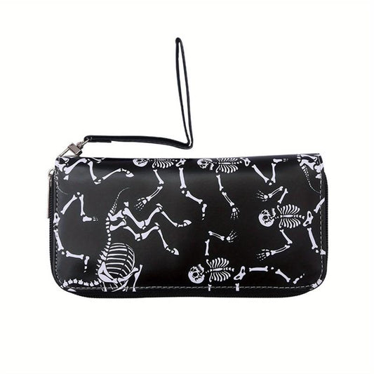 Men's Skull Rose Zipper Wallet Card Holder Large Capacity Clutch Bag
