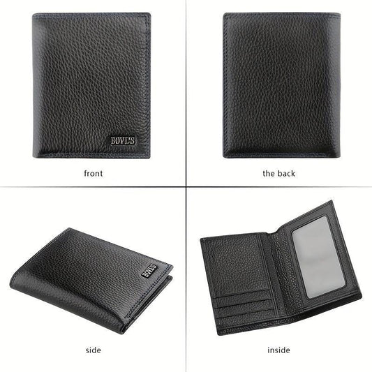 Men's Leather Short Wallet Money Clip Card Holder With Coin Pocket