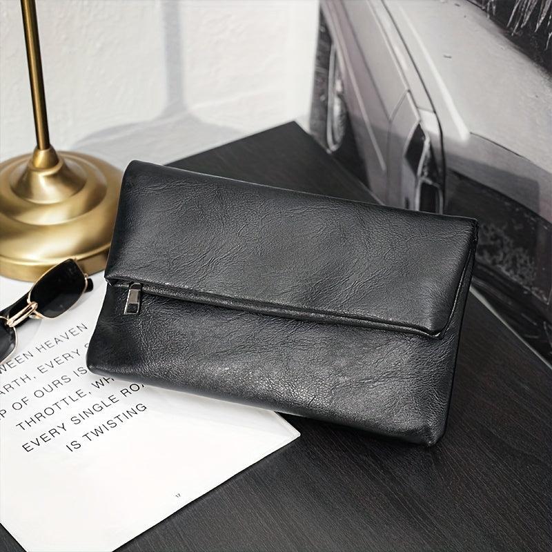 Men's Folding PU Leather Clutch Bag for Business Documents