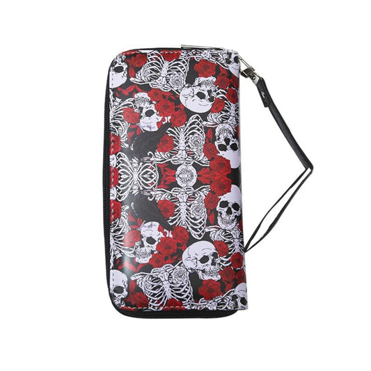 Men's Skull Snake Skeleton Hand Long Wallet Vintage Leather Zipper Coin
