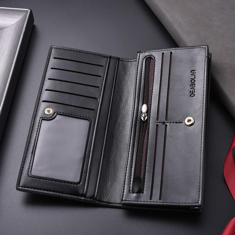 Men's Leather Long Wallet Card Holder Money Clip