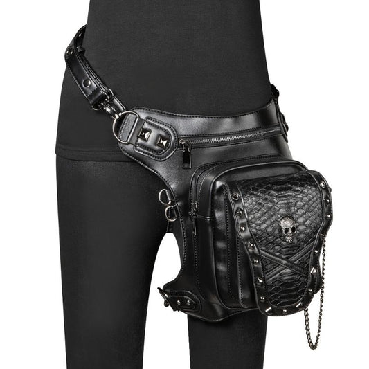Halloween Punk Skull Waist Bag Gothic Rivets Decor Chest Bag