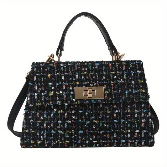 Plaid Crossbody Satchel Bag PU Leather Textured Box Bag