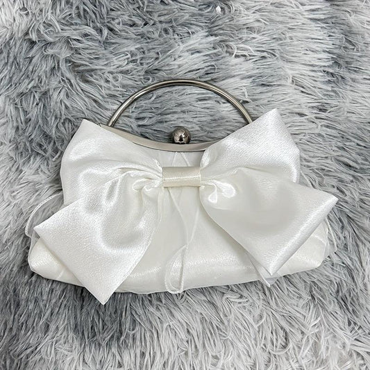 Satin Bowknot Evening Bag Top Ring Clutch Purse for Wedding Banquet Prom Party