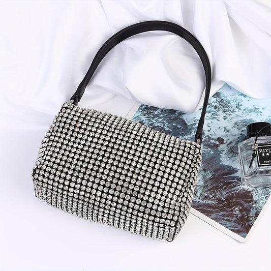 Glitter Rhinestone Satchel Bag Zip Handbag Evening Bag