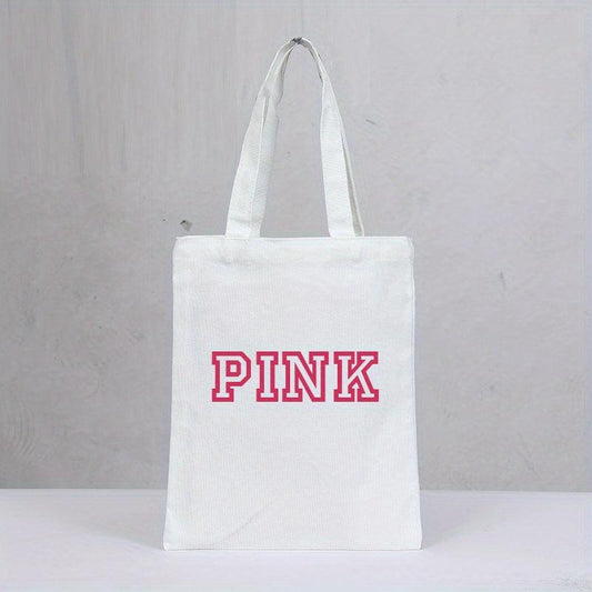 Pink Graphic Canvas Tote Bag Reusable Grocery Shopping Bag Women's