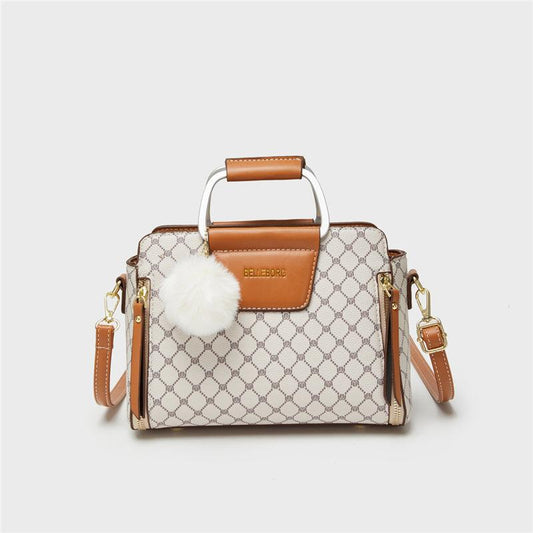 Vintage Geometric Tote Bag Retro PU Crossbody Bag Women's Classic Handbag